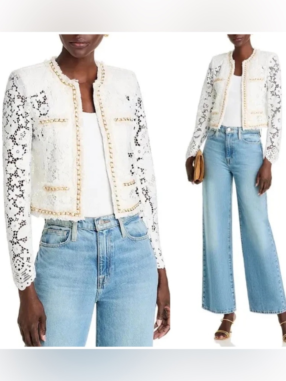 Generation Love Serena White Lace Gold Chain Trip Blazer Jacket Top NWT $435